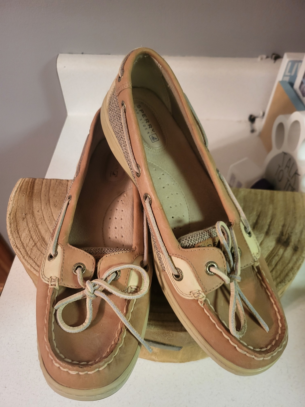 Sperry Women's Top Sider leather lace boat shoes  LIGHT BROWN / Beige Size 9